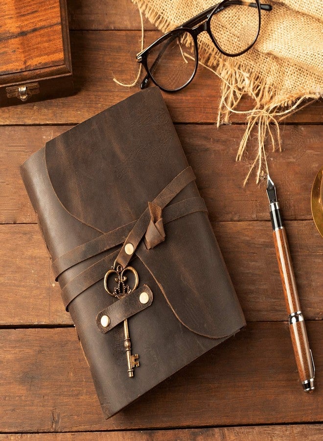 TUZECH Vintage Leather Journal - Antique Handmade Deckle Edge Vintage Paper Leather Bound Journal - Book of Shadows Journal - Leather Sketchbook - Drawing Journal (7x5 Inches) (Brown) - Image 2